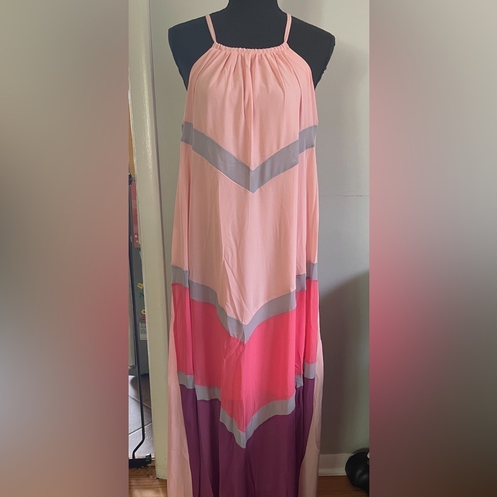 Women’s Pink & Purple Maxi Dress that Ties around Neck - Picture 1 of 4